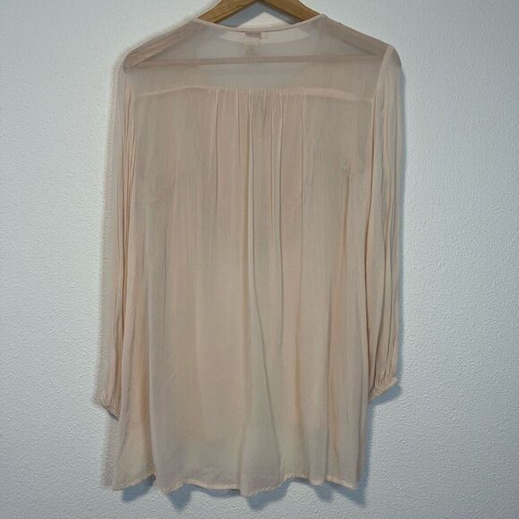 Sundance Sheer Beaded Embroidered Tie-Front Pink Blouse Size Small - Picture 6 of 7
